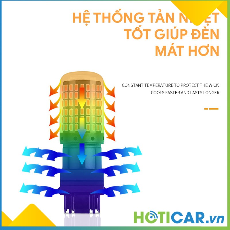 Đèn LED hậu, phanh, xi nhan  siêu sáng T203014-144 Màu vàng kiểu chân T20 7440