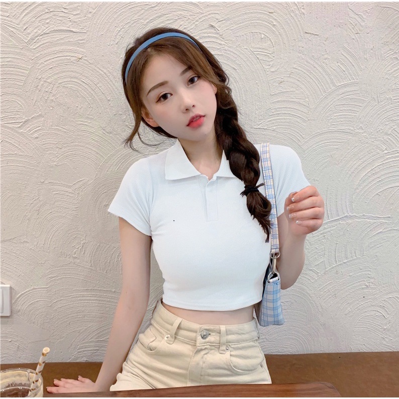 Áo Croptop Ngắn Tay cổ Polo siêu xinh, Croptop cho nữ