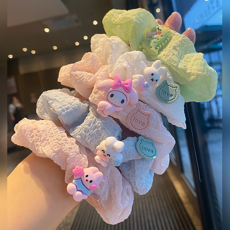 Dây Cột Tóc Cao Su Bản Lớn In Hình Thỏ Hoạt Hình Dễ Thương Phong Cách Nhật Hàn Cho Bé Gái