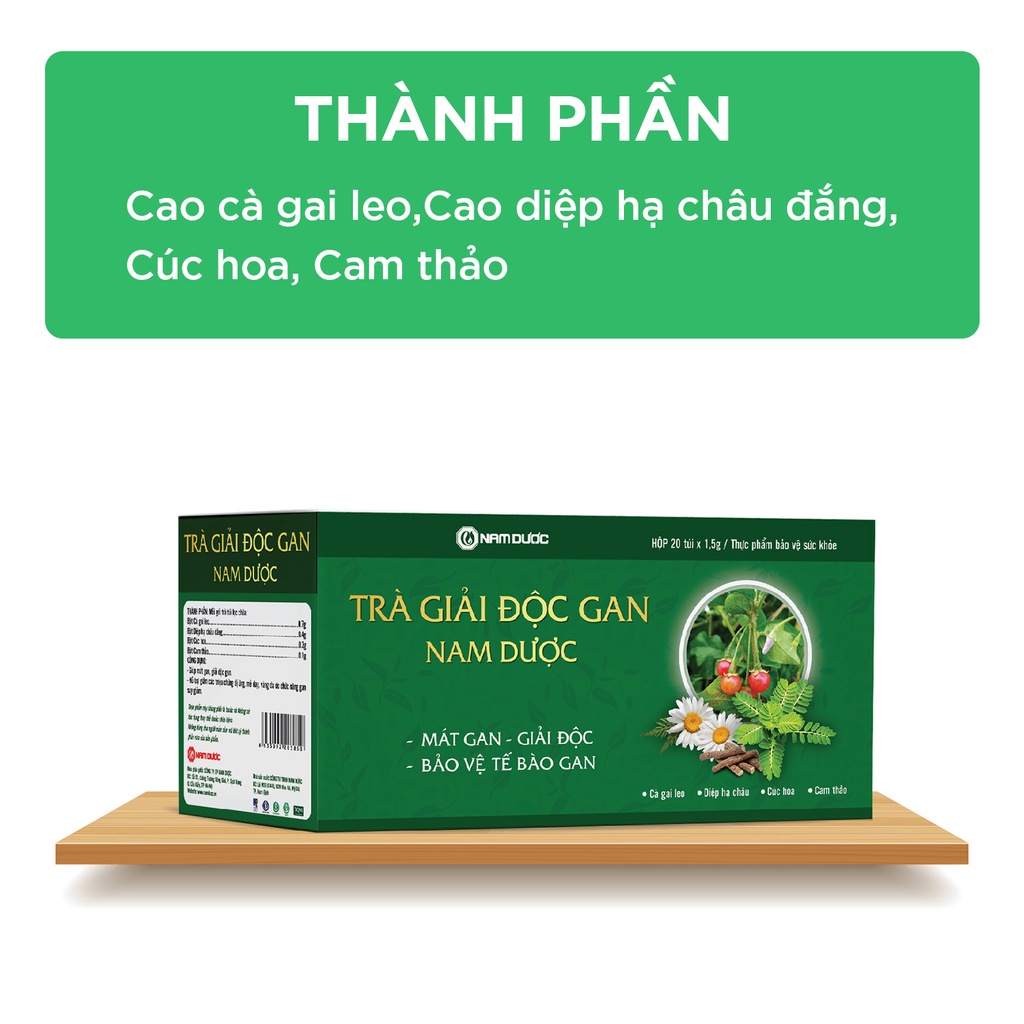 Trà giải độc gan Nam Dược giúp mát gan giải độc bảo vệ tế bào gan tăng chức năng gan giảm dị ứng mề đay hộp 20 túi