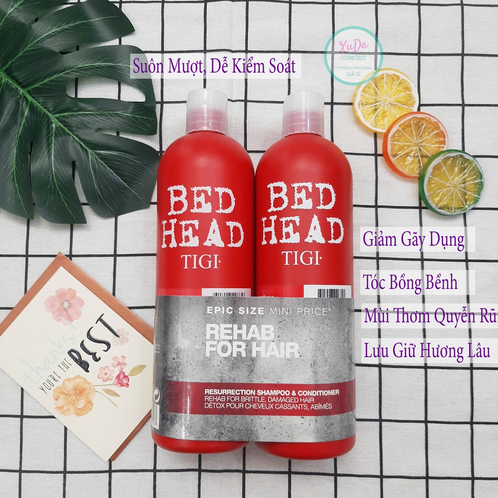 Dầu gội tigi đỏ tigi bed head cặp gội xả 750ml x2 chai phục hồi tóc hư tổn cấp độ 3 bản Mỹ