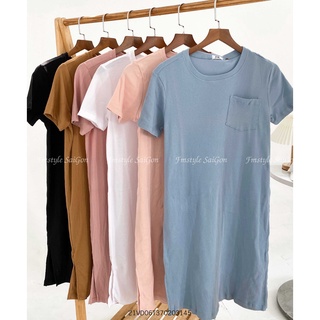 Đầm tay ngắn suông trơn 1 túi ullzang thời trang nữ VM Shop 21VD06T370203