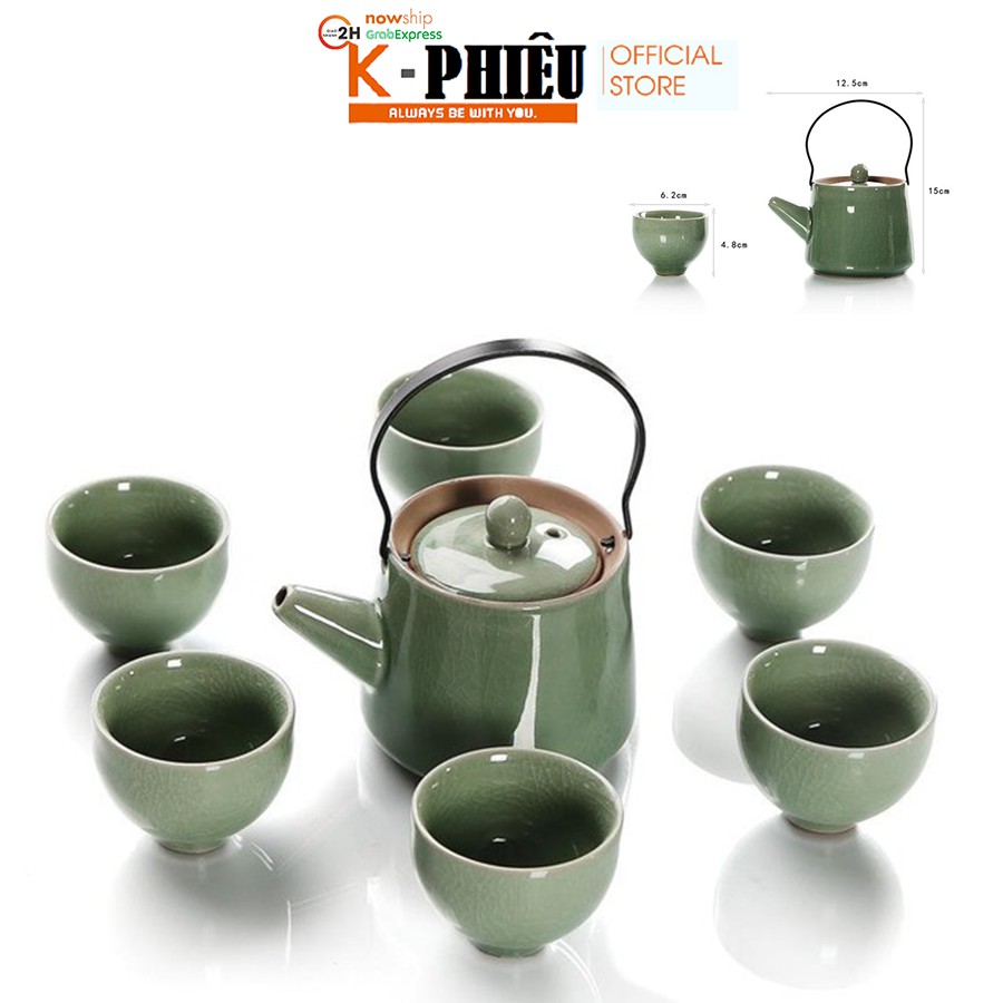 Bộ bình trà chất liệu đất cao lanh và men tráng sứ TG5589- Xuất Nhật Bản -Tặng 100gr trà xanh lài Bào Lộc Đambri