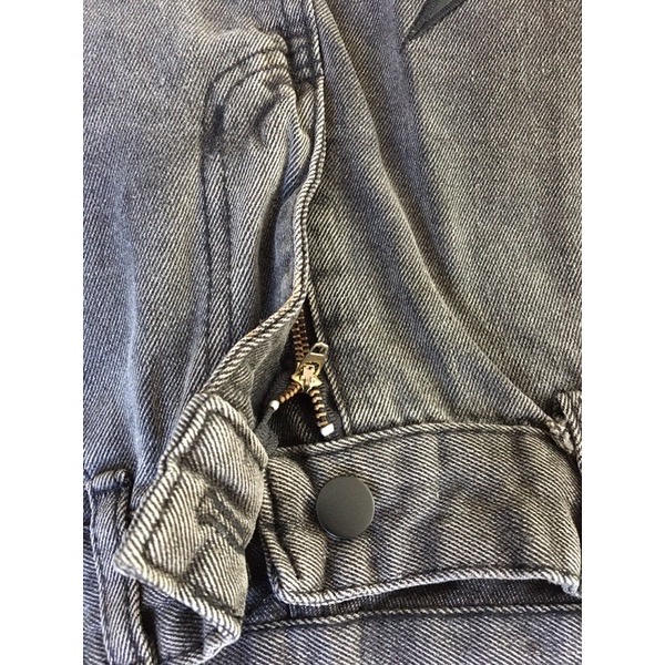 Quần jean ống rộng unisex họa tiết thêu sấm sét đơn giản dễ phối đồ