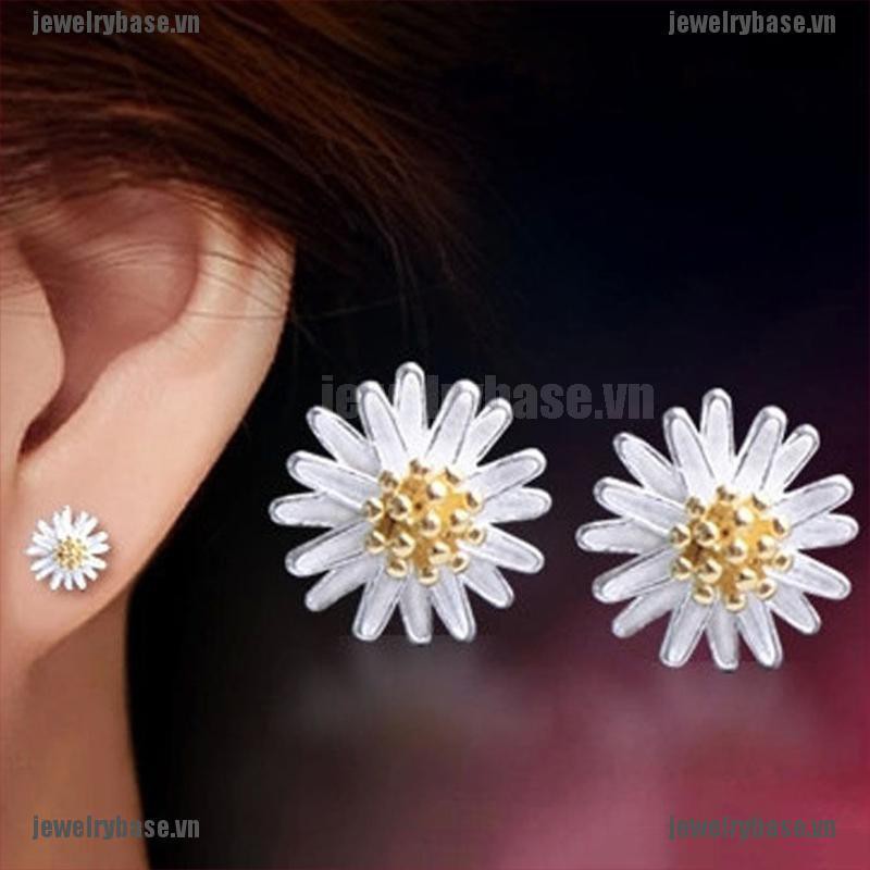 [Base] Fashion Jewelry 925 Sterling Silver Chrysanthemum Daisy Shape Ear Stud Earrings [VN]