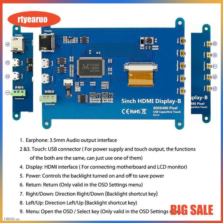Màn Hình Lcd 12.7 cm 800x480 Cho Raspberry Pi 4 Model B 3b + / 3b / 2b / B + | BigBuy360 - bigbuy360.vn