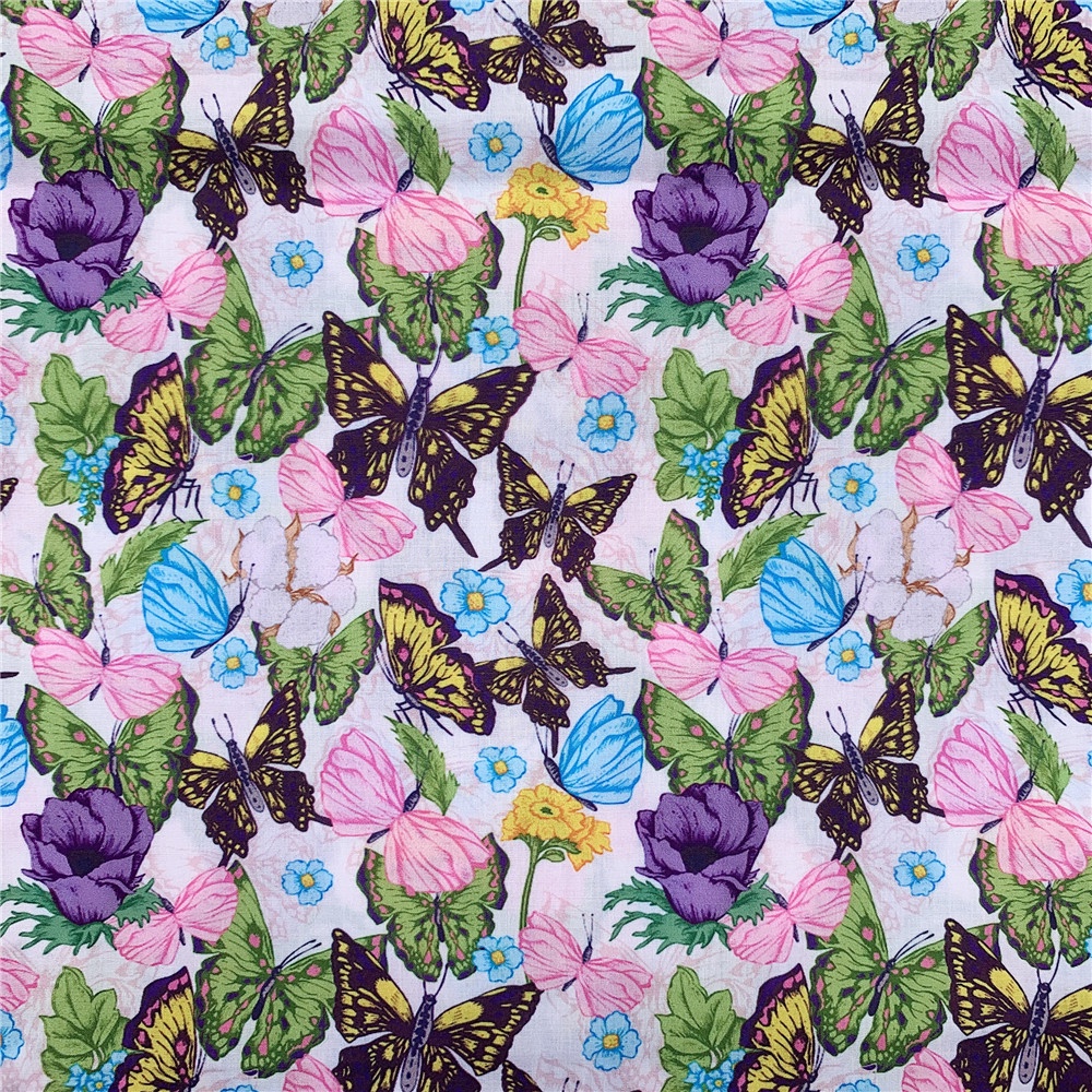 Vải Polyester Cotton Rộng 145Cm Họa Tiết Bướm Và Hoa Dùng Để May Vá