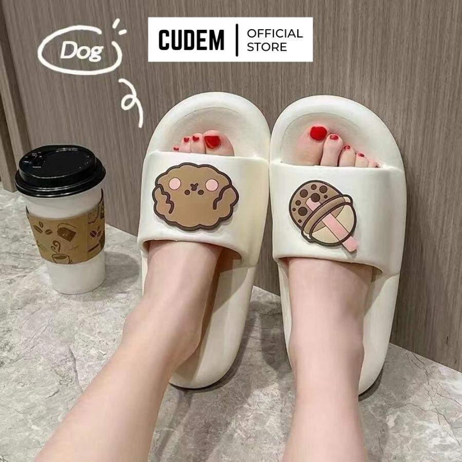 Dép nữ quai ngang đi trong nhà hình Gấu Cafe dày dặn, êm ái D2