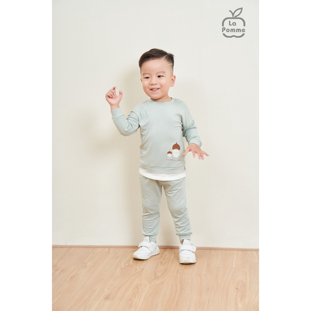 Bộ La Pomme dài tay Bamboo cao cấp siêu mềm mịn thoáng mát thấm hút tốt Gia đình sồi cho bé trai bé gái 13024