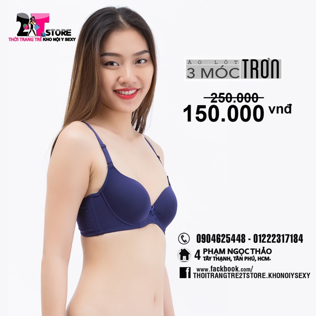 Áo Nâng Ngực Cotton 3 Móc Trơn (Xanh Dương)