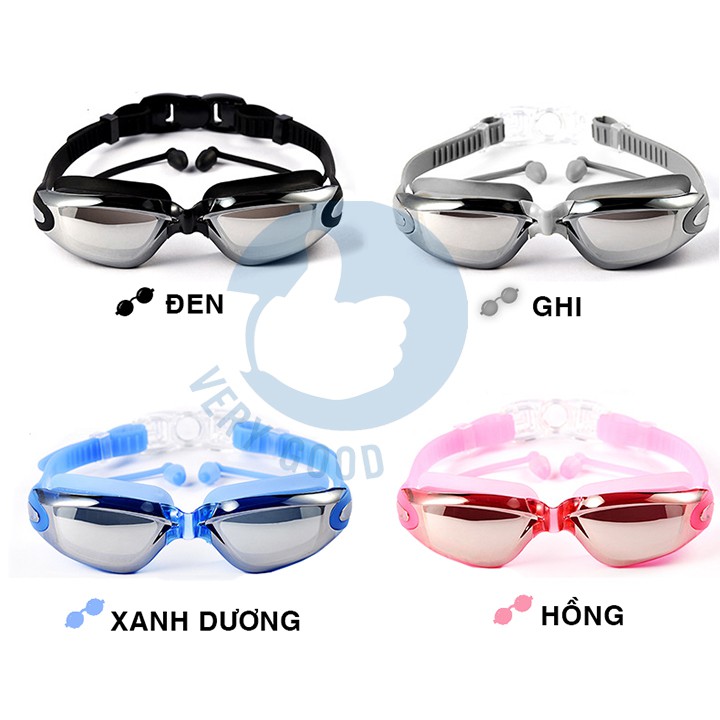 Kính bơi tráng gương (tặng hộp đựng) kèm bịt tai chống tia UV cho trẻ em và người lớn dvg dieushop