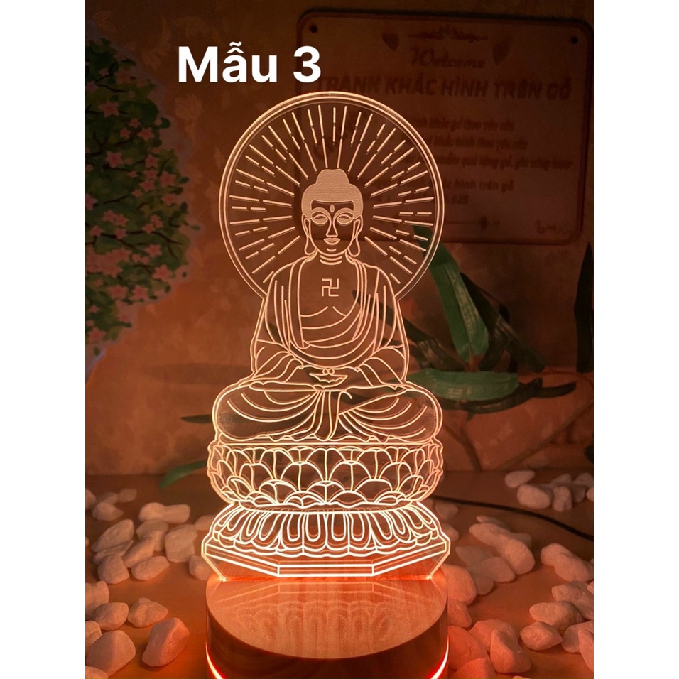 Đèn led trang trí mica 3D Phật a di đà – Đồ thờ tâm linh cao 20cm TN014