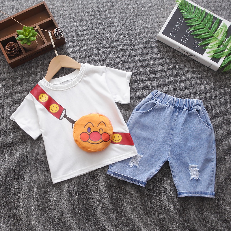 Bộ Trang Phục 2 Món Gồm Áo Thun Tay Ngắn Cổ Tròn Và Quần short denim Thời Trang Cho Bé Trai 0-5 Tuổi