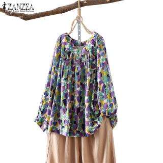 Áo Kiểu ZANZEA Tay Dài Họa Tiết Vintage Dành Cho Nữ