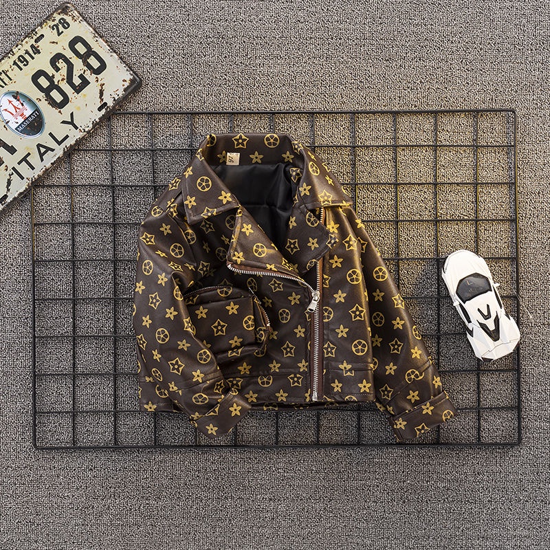 Áo Khoác Da Có Mũ Trùm Khóa Kéo In Họa Tiết New Presbyopic Thời Trang Đường Phố Mới Năm 2021 Cho Bé Trai Bé Gái