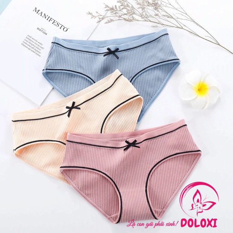 Quần lót nữ cotton tăm tre đính nơ điệu đà dễ thương gân 2 mặt siêu thoáng mát DLQ19