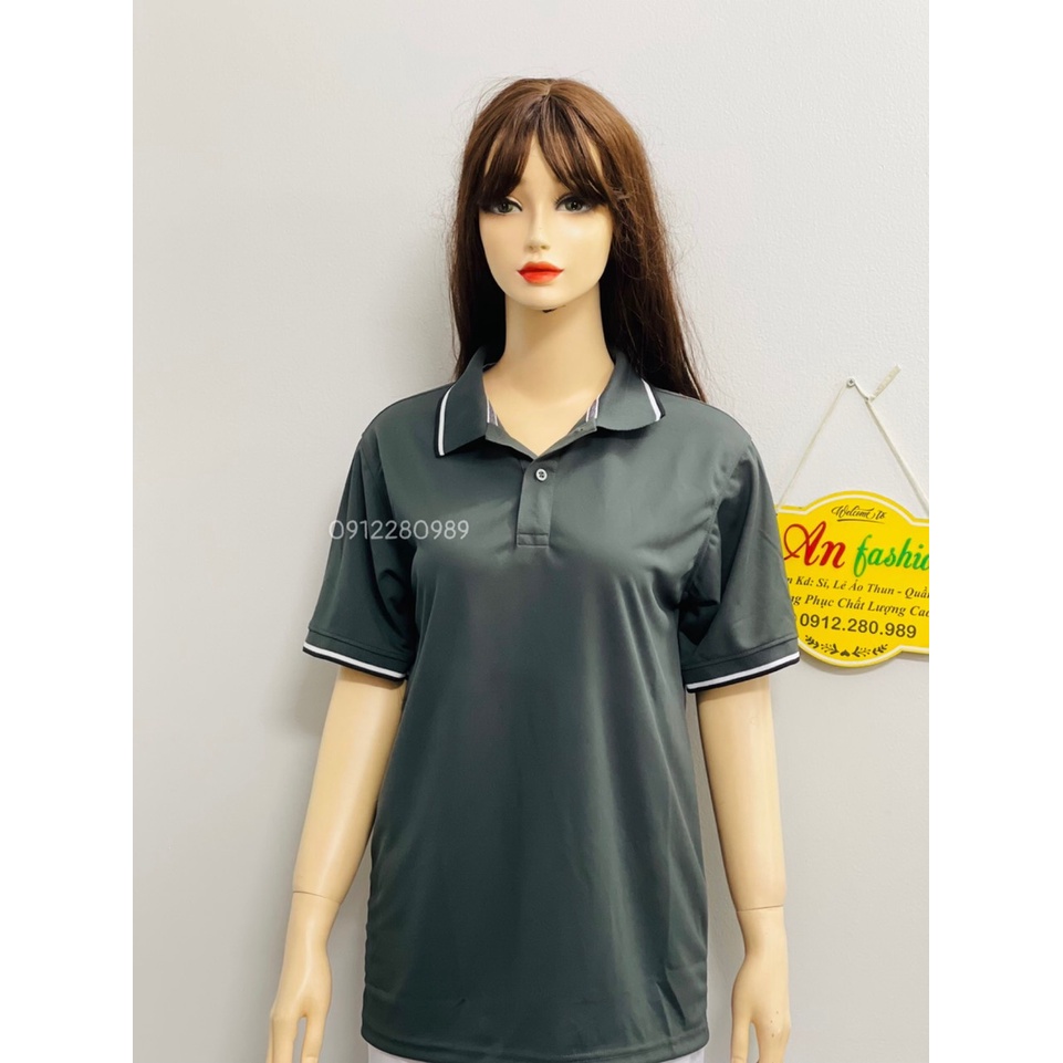 Áo thun có cổ nam nữ màu xám thời trang vải thun cá sấu mè  _ Hình chụp thật