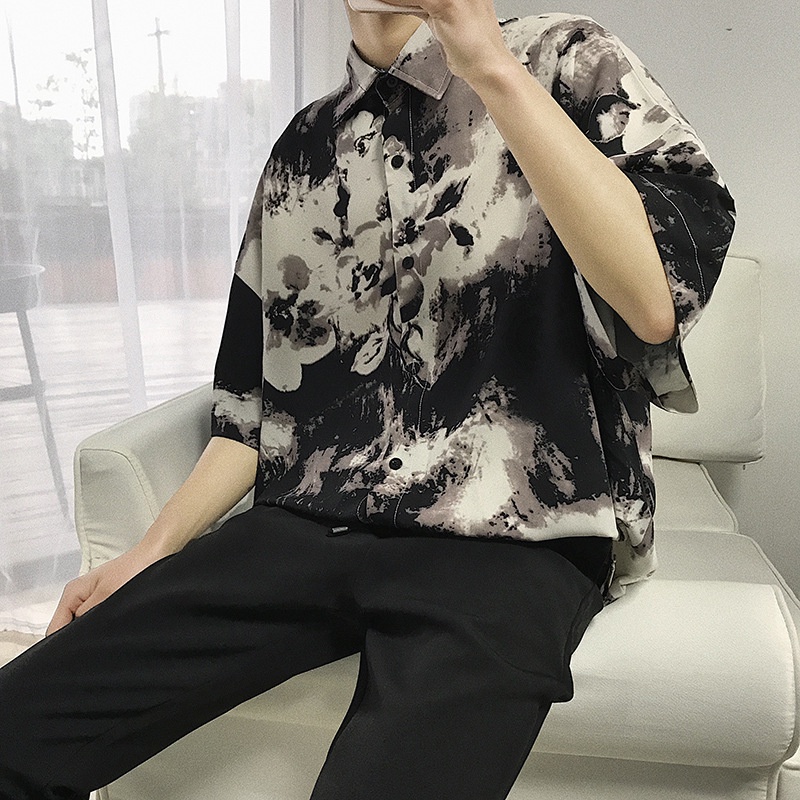 A010 Áo sơ mi loang cỡ rộng nam nữ unisex kiểu dáng Hàn Quốc, áo tay lỡ vải thô kate vảy sơn cá tính oversize Ulzzang | BigBuy360 - bigbuy360.vn