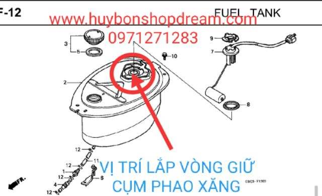 Vòng và gioăng giữ cụm phao xăng xe Dream