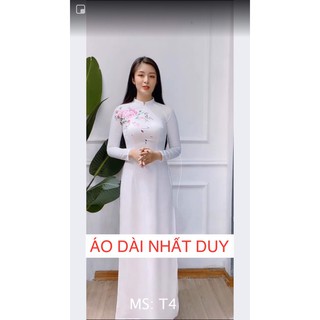 Aó dài thêu trắng tinh khôi áo dài truyền thống chất lụa tô châu giá siêu ưu đãi mã T4