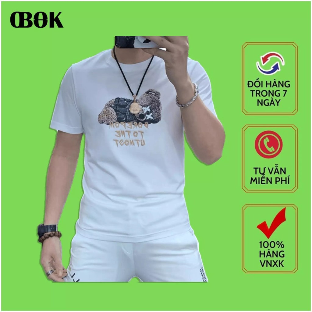 Áo Phông Nam Cổ Tròn OBOKFASHION, Áo Thun Nam Tay Ngắn, Mềm Mịn, Thoáng Mát, Cao Cấp Màu Trắng - Đen ATN26