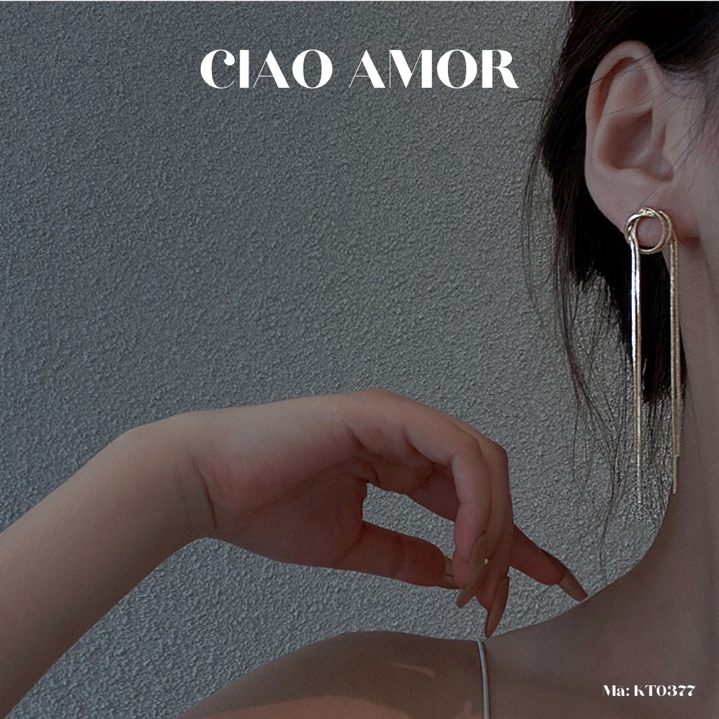 Khuyên tai nữ, Bông tai nữ bạc 925 dài dây quấn tròn Trang sức Ciao Amor - KT0377