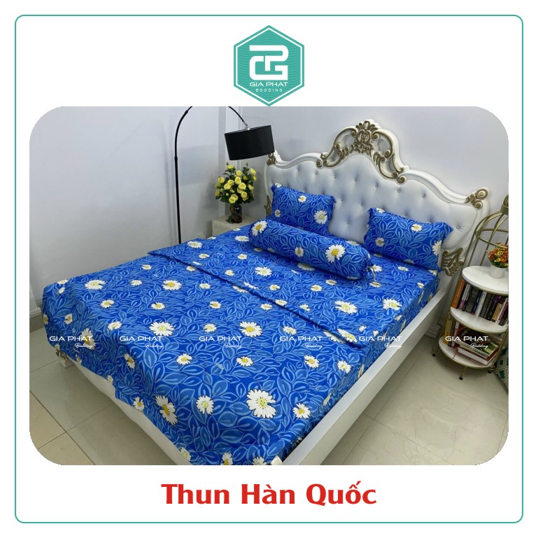 Bộ Ga Gối Thun Lạnh Hàn Quốc { 4 Món } họa tiết Hoa ( 1 ga bọc + 2 vỏ gối nằm + 1 vỏ gối ôm )