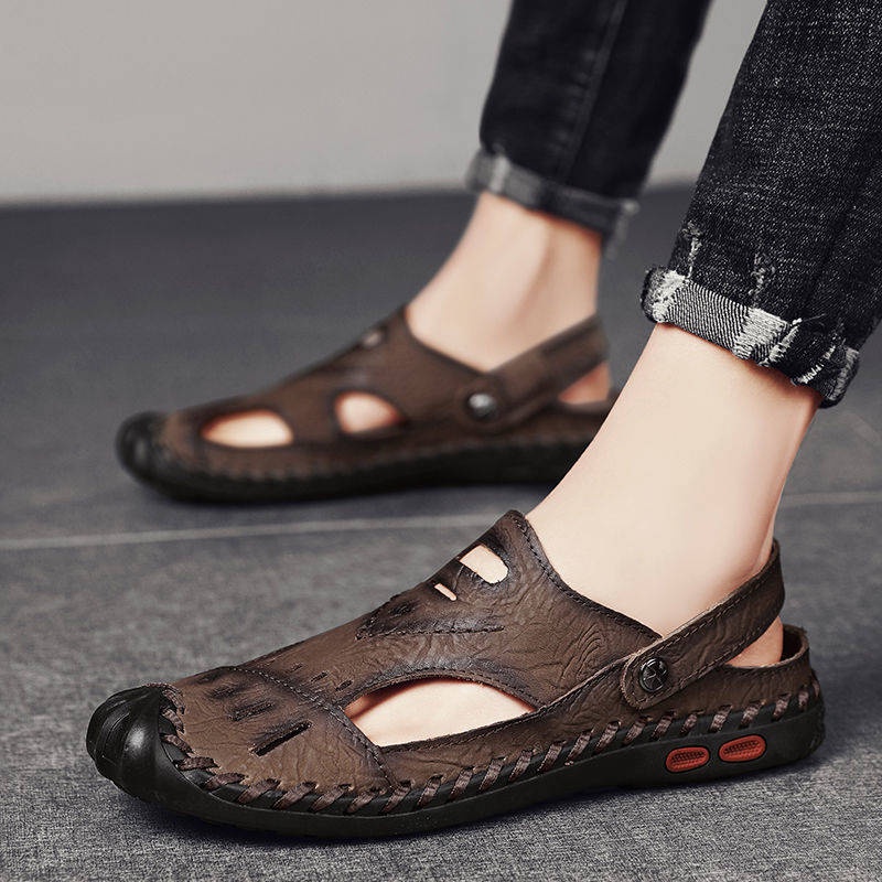 Sandal kulit Giày Sandal Da Đục Lỗ Thoáng Khí Thời Trang Mùa Hè Cho Nam