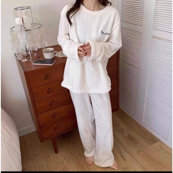 Bộ đồ ngủ mặc ở nhà dài tay nữ chất lông mềm mịn dày dặn siêu ấm hàng Quảng Châu-BNB01