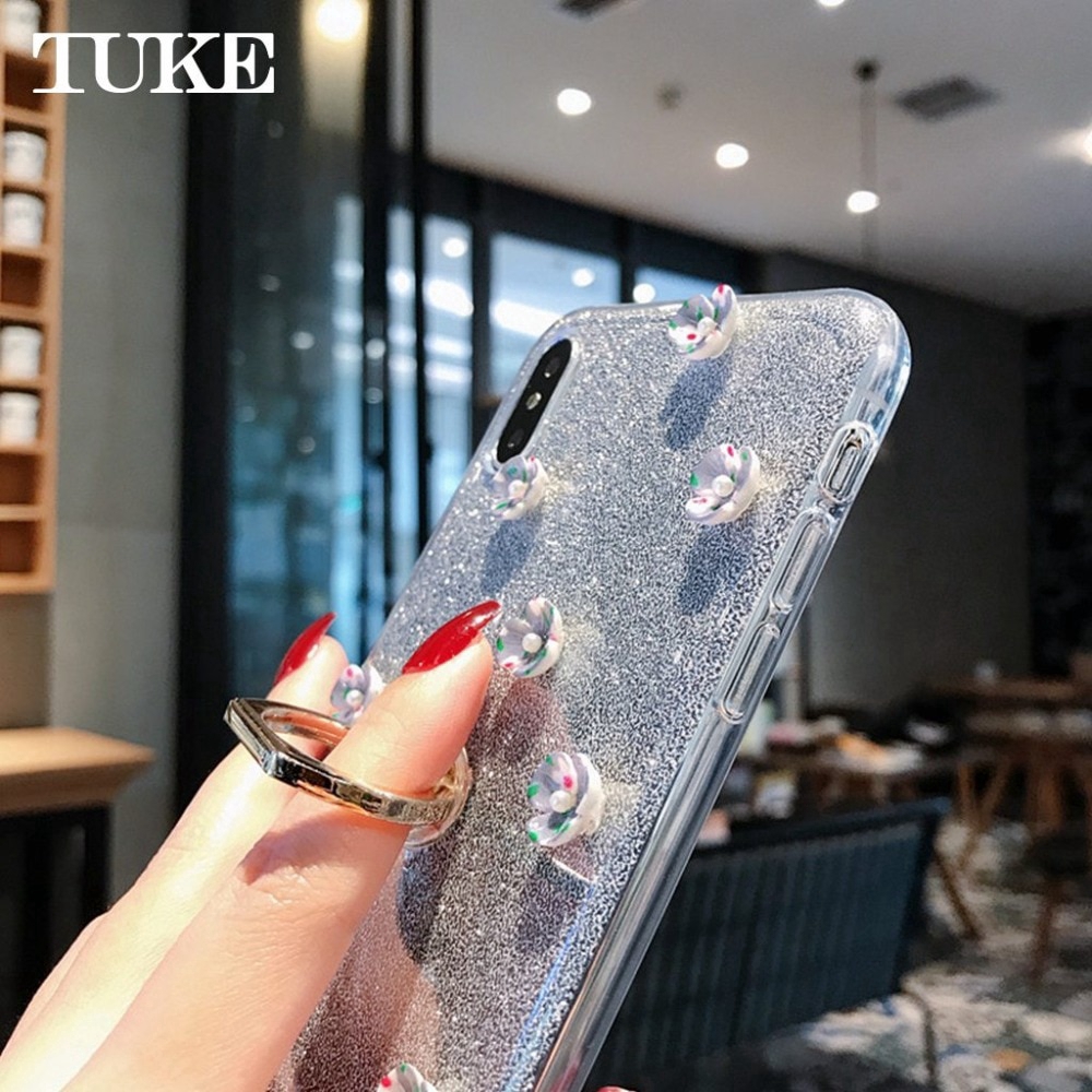 Ốp lưng TPU lấp lánh phối hoa có vòng giá đỡ thời trang cho LG  STYLUS 3 Stylo 3 K10 Pro Q7 K8