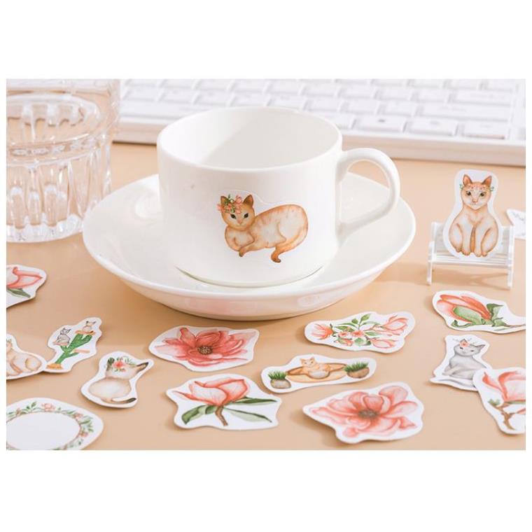 Bộ 45 Sticker Mèo Và Hoa E117