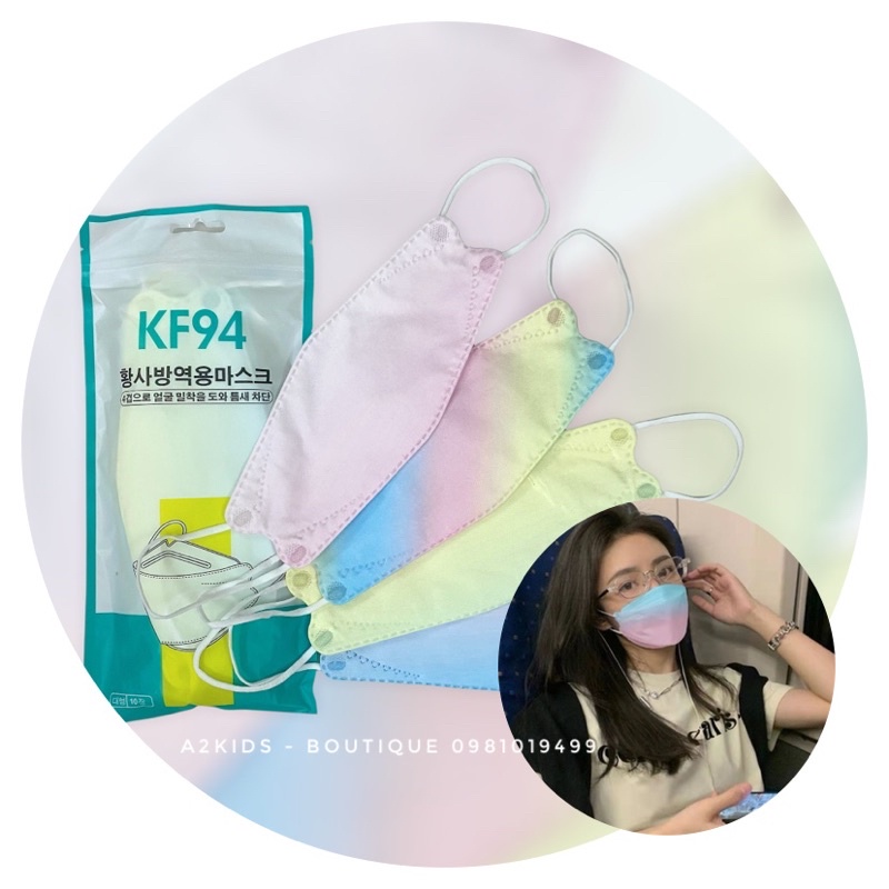 Khẩu trang KF94 phong cách Hàn Quốc họa tiết Thời trang Cầu Vòng 3 lớp Kháng khuẩn (Túi 10 cái)