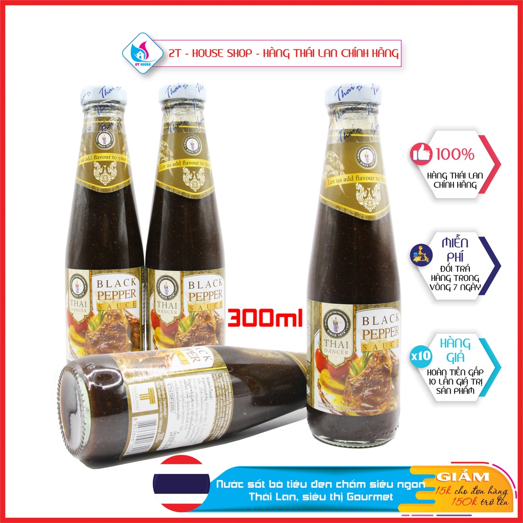 Nước sốt bò tiêu đen chấm siêu ngon Thái Lan chai 500g, Sốt ướp bò tiêu đen siêu thị Gourmet nội địa Thái, 2T House Shop
