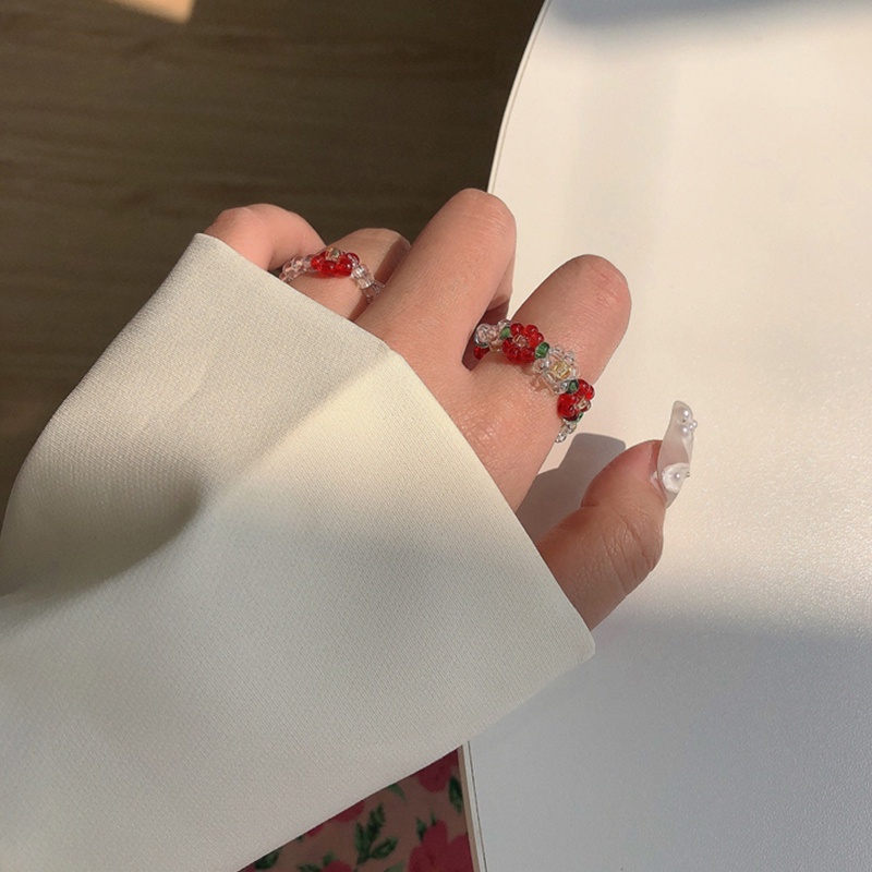 Nhẫn xỏ hạt handmade co giãn tùy chỉnh tạo hình hoa ngọt ngào