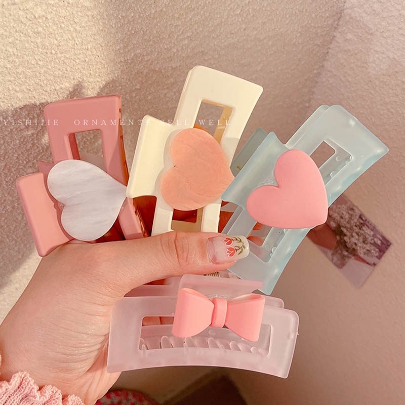 Kẹp Tóc Hình Vuông/Trái Tim Bằng Acrylic Đơn Giản Dành Cho Nữ