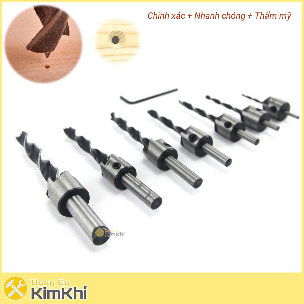 Bộ 7 mũi khoan gỗ bắt âm mũ vít đầu đinh cỡ 3 - 10mm