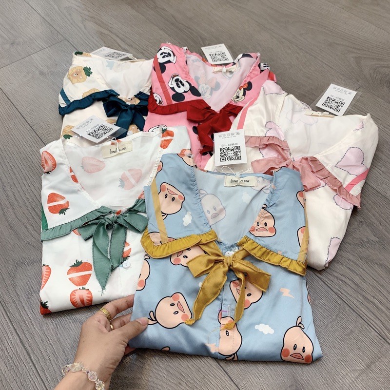 Bộ ngủ nữ cộc tay lụa pijama tiểu thư bộ ba lỗ hoa siêu hot (SE05) | BigBuy360 - bigbuy360.vn