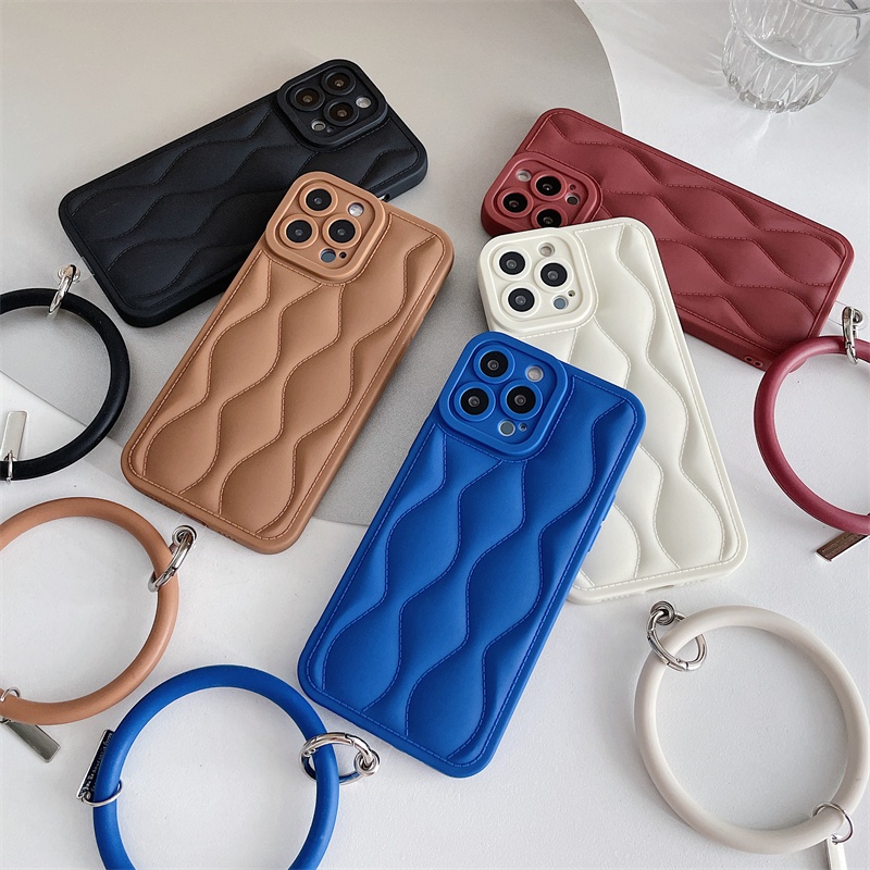Ốp Điện Thoại Silicon Có Túi Khí Chống Sốc Họa Tiết Kẻ Sọc Kèm Dây Đeo Trái Tim Cho iPhone 11 12 13 Pro Max