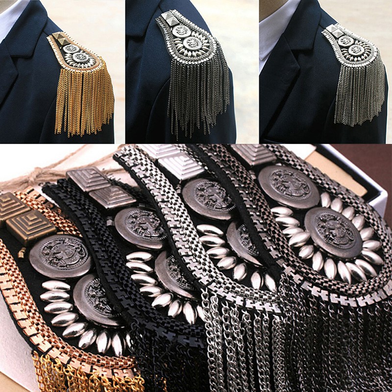 HBVN belle 1pc Tassel Chain Shoulder Board Badges Epaulet Epaulette Military Pin on B modish