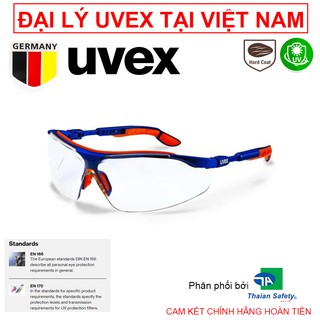 Kính bảo hộ lao động uvex i-vo spectacles 9160 065 tròng kính trong chống trầy kiểu dáng thể thao màu xanh/ cam