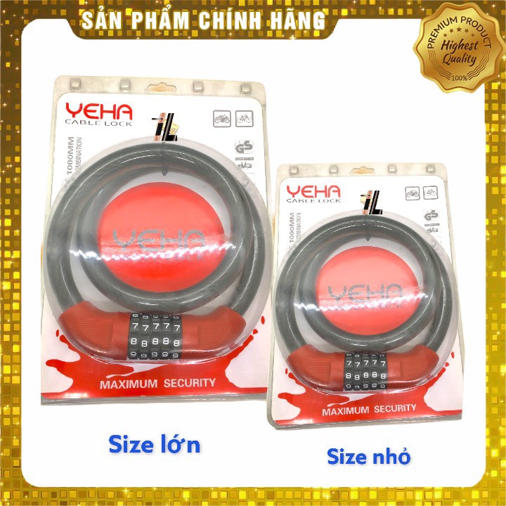 Khóa dây xe máy Yeha S3112  Size nhỏ (0.8mm) và Size lớn (1m) , sử dụng mã số, chất liệu cáp chống cắt hiệu quả