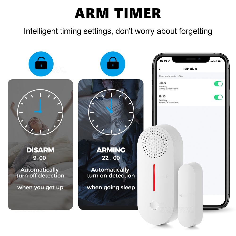 SMATRUL Chuông Báo động Tuya Còi Báo Cảm Biến Cửa Wifi Có Loa 100DB