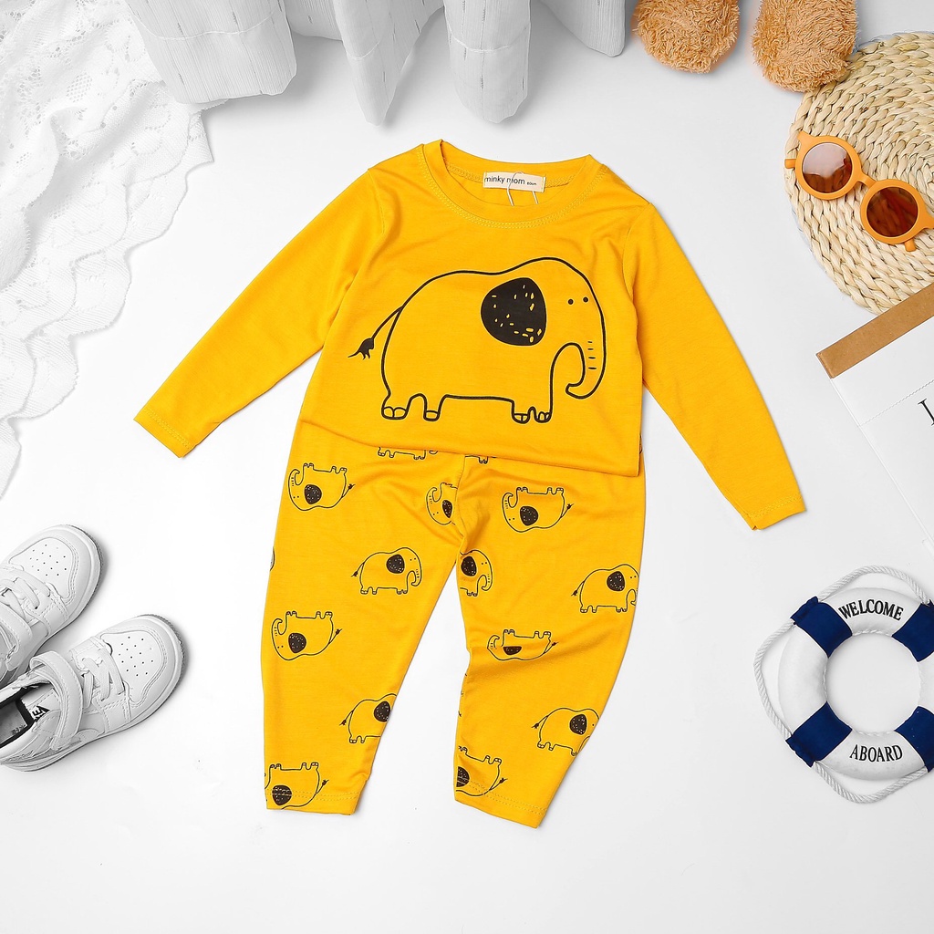 [Bé 19-32kg] Bộ dài tay thun lạnh in voi Minky Mom size nhí và đại cho bé trai bé gái từ 7-32kg