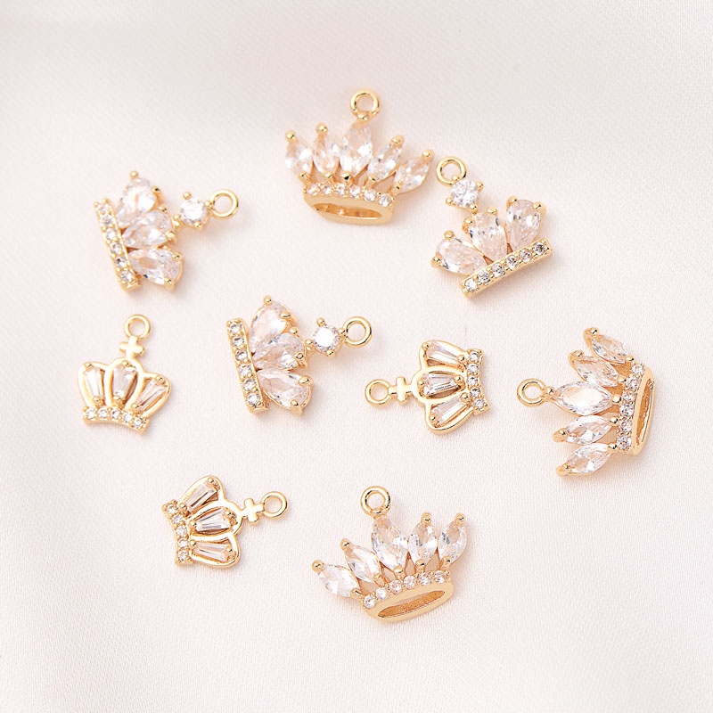 Mặt Dây Chuyền Hình Vương Miện Zircon Bằng Đồng 14K Màu Vàng Đồng diy Trang Sức