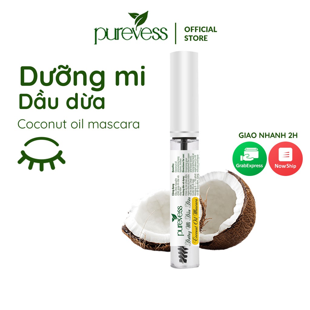 Chuốt mi mascara, dầu dừa nguyên chất, giúp dưỡng mi dài 8ml – Purevess gian hàng chính hãng