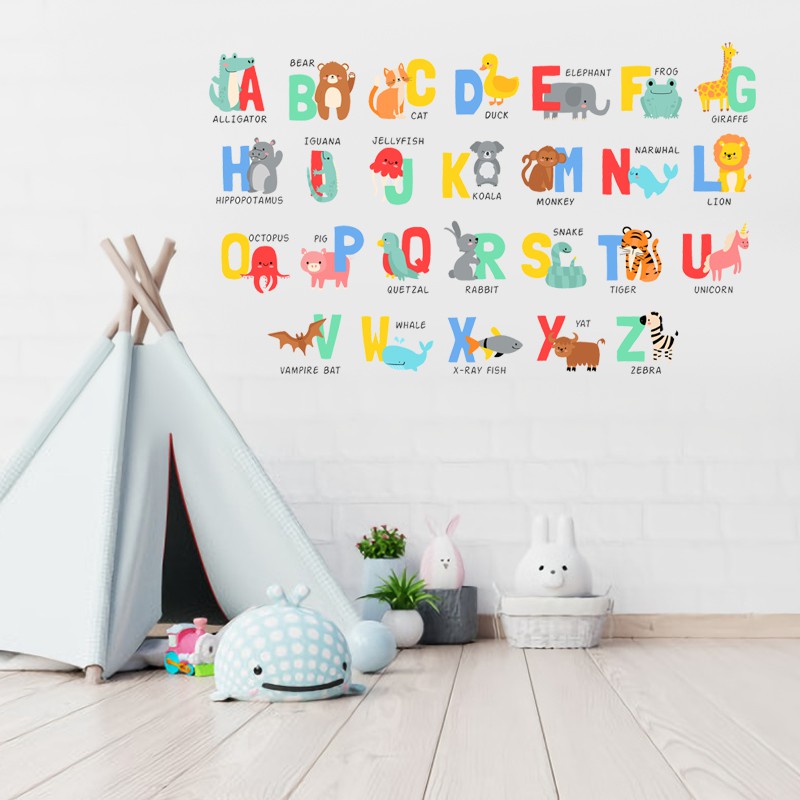 Decal Dán Tường Hình Bảng Chữ Cái Thú Cưng Cho Bé Yêu  | Decal Dán Tường Trang Trí Phòng Ngủ Cho Bé