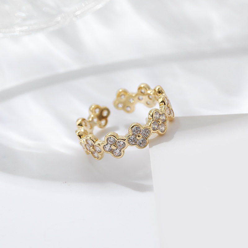 [Jiudolan] Nhẫn Hình Cỏ Bốn Lá May Mắn Đính Đá Zircon Thanh Lịch Thời Trang Cho Nữ