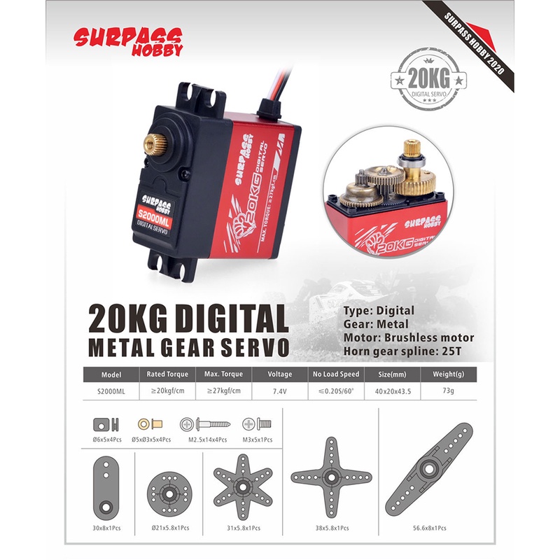 Động Cơ Servo Kỹ Thuật Số X Surpass Hobby S2000Ml 20kg Cho Mô Hình Máy Bay Thuyền Rc 1 / 8