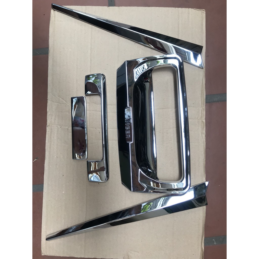 Bộ ốp hõm cốp + tay mở Cốp mạ crom cao cấp xe Ford Ranger 2013 đến 2021