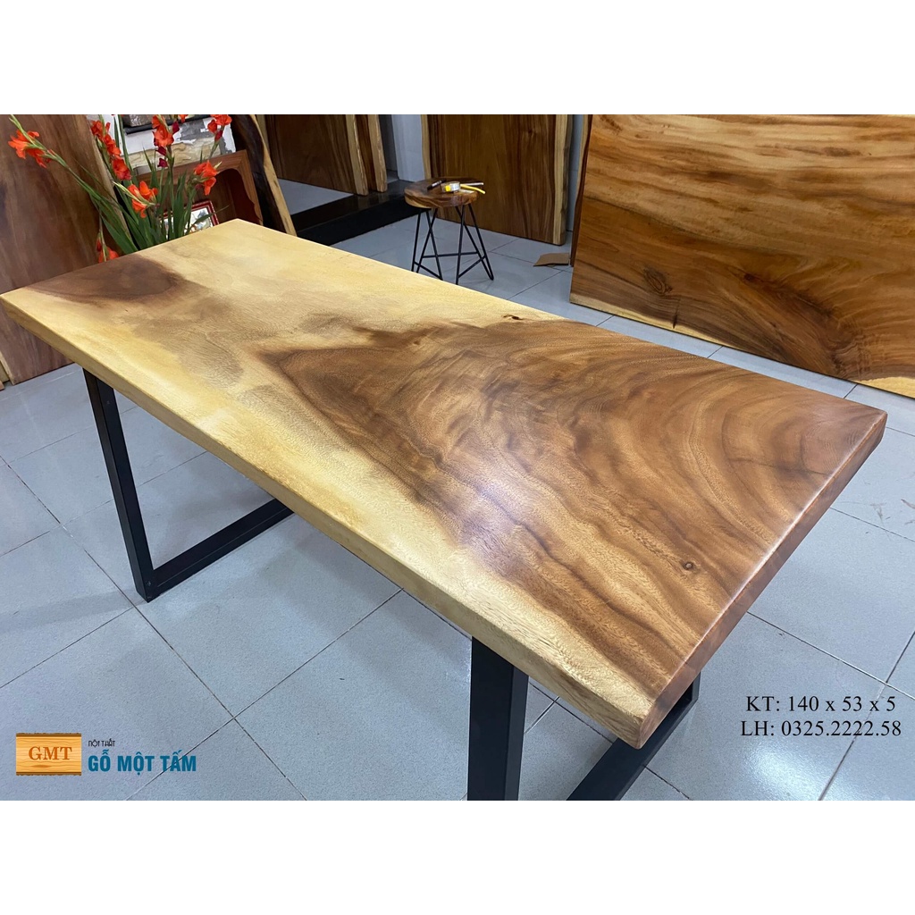 Bàn làm việc văn phòng, bàn làm việc gỗ me tây, bàn làm việc gỗ tự nhiên, bàn làm việc thông minh dài 1,4m x 53cm x 5cm